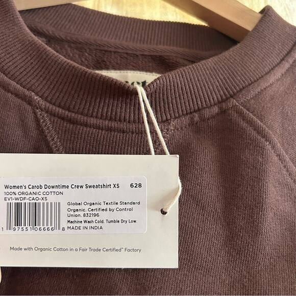 Pact Organic Cotton Downtime Sweatshirt Carob Brown Crewneck Sweater NWT Size XS - Picture 2 of 4